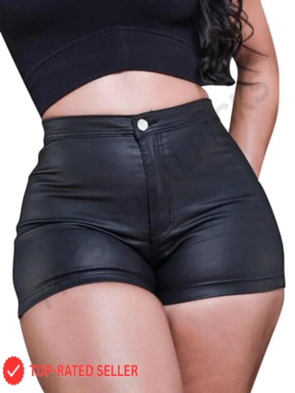 Faux Leather High Waist Biker Shorts with Zipper Closure